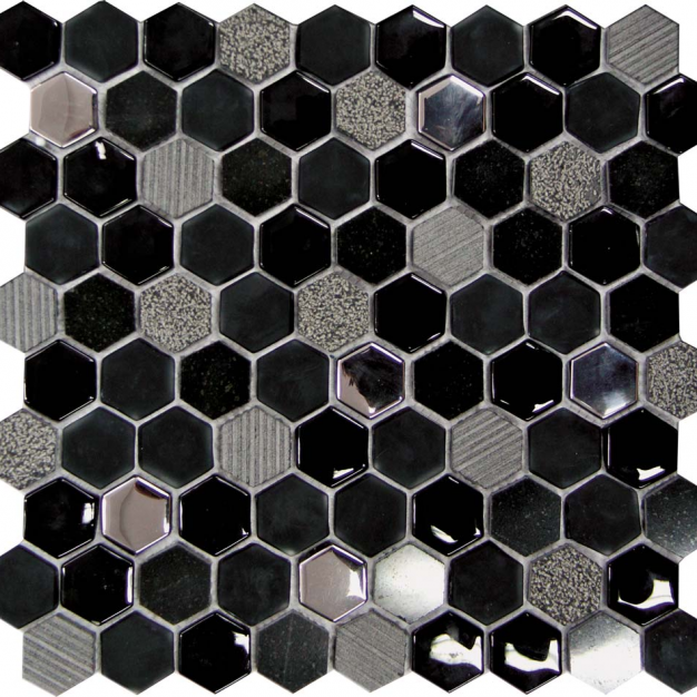 Mozaic Hexagono Negro, 30.2x30.5