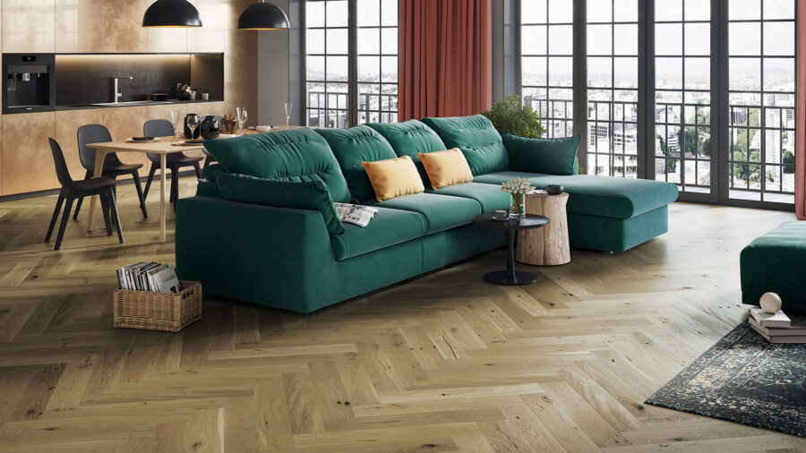 Parchet triplustratificat Barlinek Stejar Brown Sugar Herringbone 130 cm - imagine 2