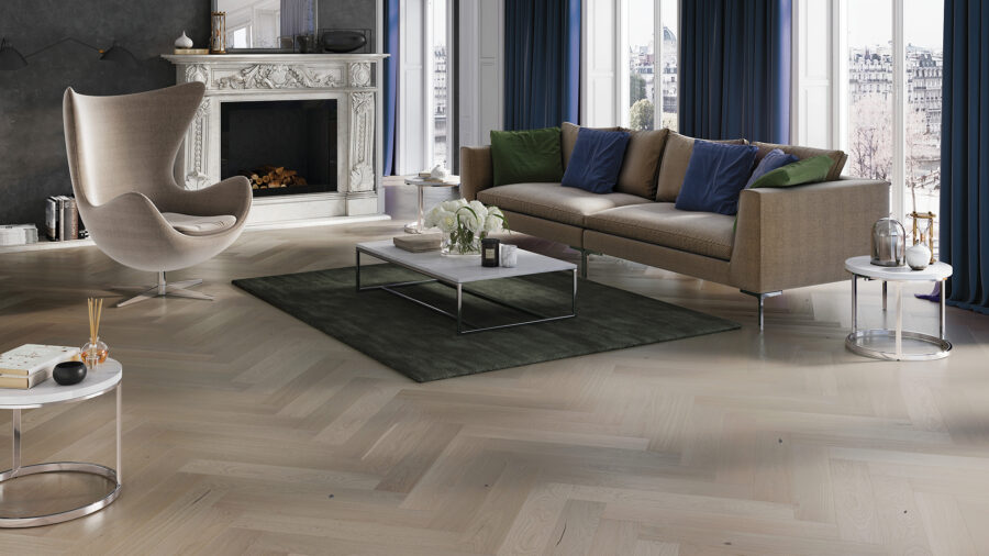 Parchet triplustratificat Barlinek Stejar Marzipan Muffin Herringbone 130 cm - imagine 2