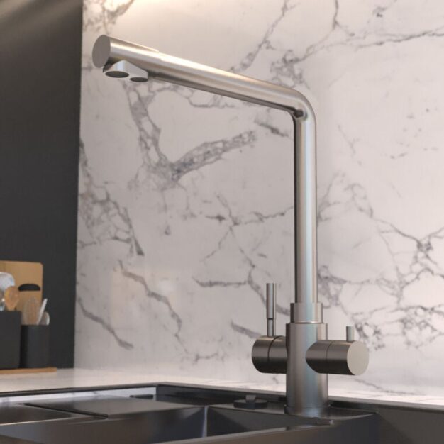 Amenajare bucătărie modernă cu baterie GME Osmosis pe chiuvetă.